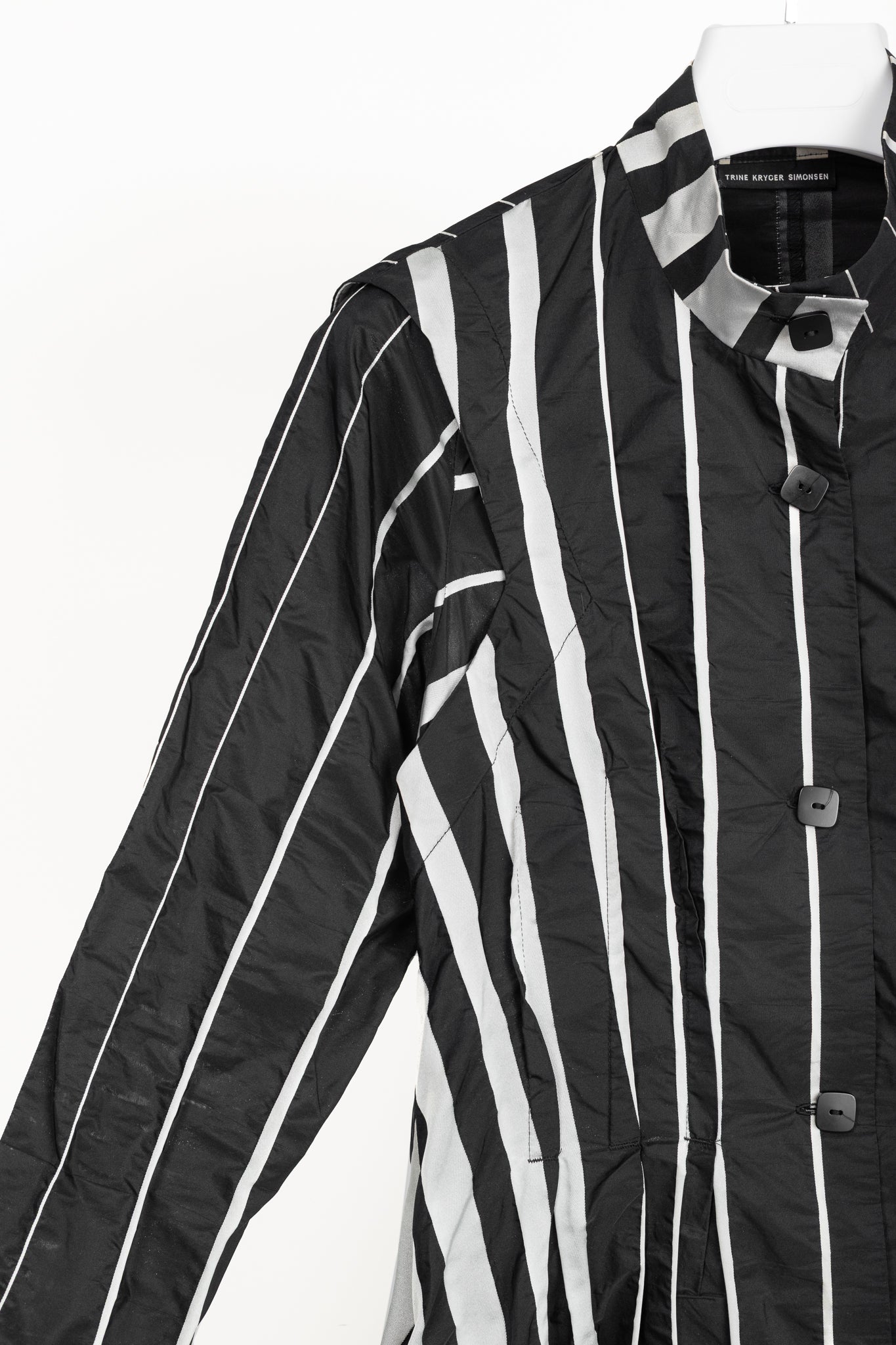 Trine Kryger Simonsen Black & Grey Striped-Taffeta Coat