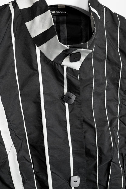 Trine Kryger Simonsen Black & Grey Striped-Taffeta Coat