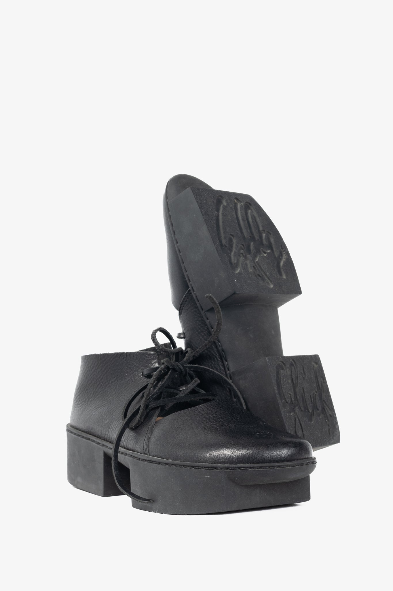 Trippen July Black Lace-Up Cutout Platforms