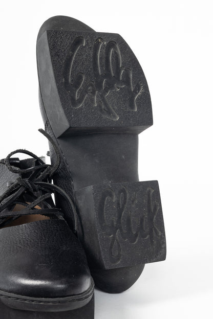 Trippen July Black Lace-Up Cutout Platforms