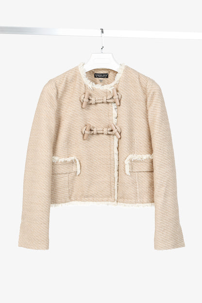 Twinset Taupe Cotton-Blend Tweed Frog-Fastener Jacket