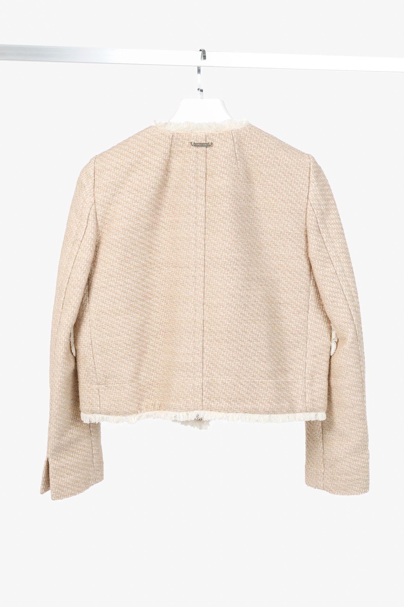 Twinset Taupe Cotton-Blend Tweed Frog-Fastener Jacket