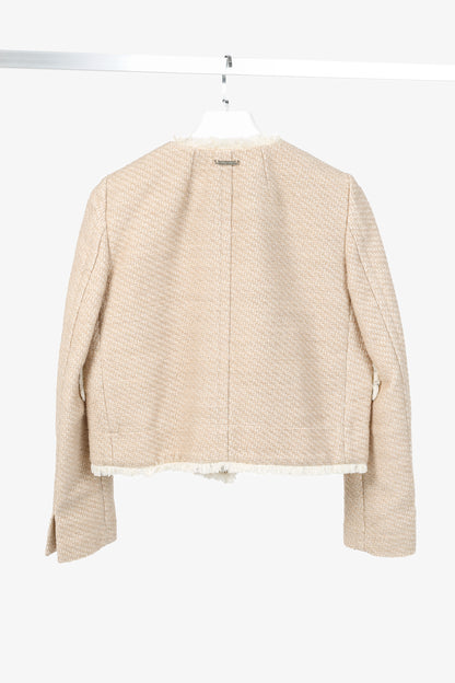 Twinset Taupe Cotton-Blend Tweed Frog-Fastener Jacket
