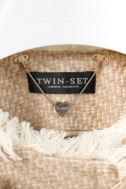 Twinset Taupe Cotton-Blend Tweed Frog-Fastener Jacket