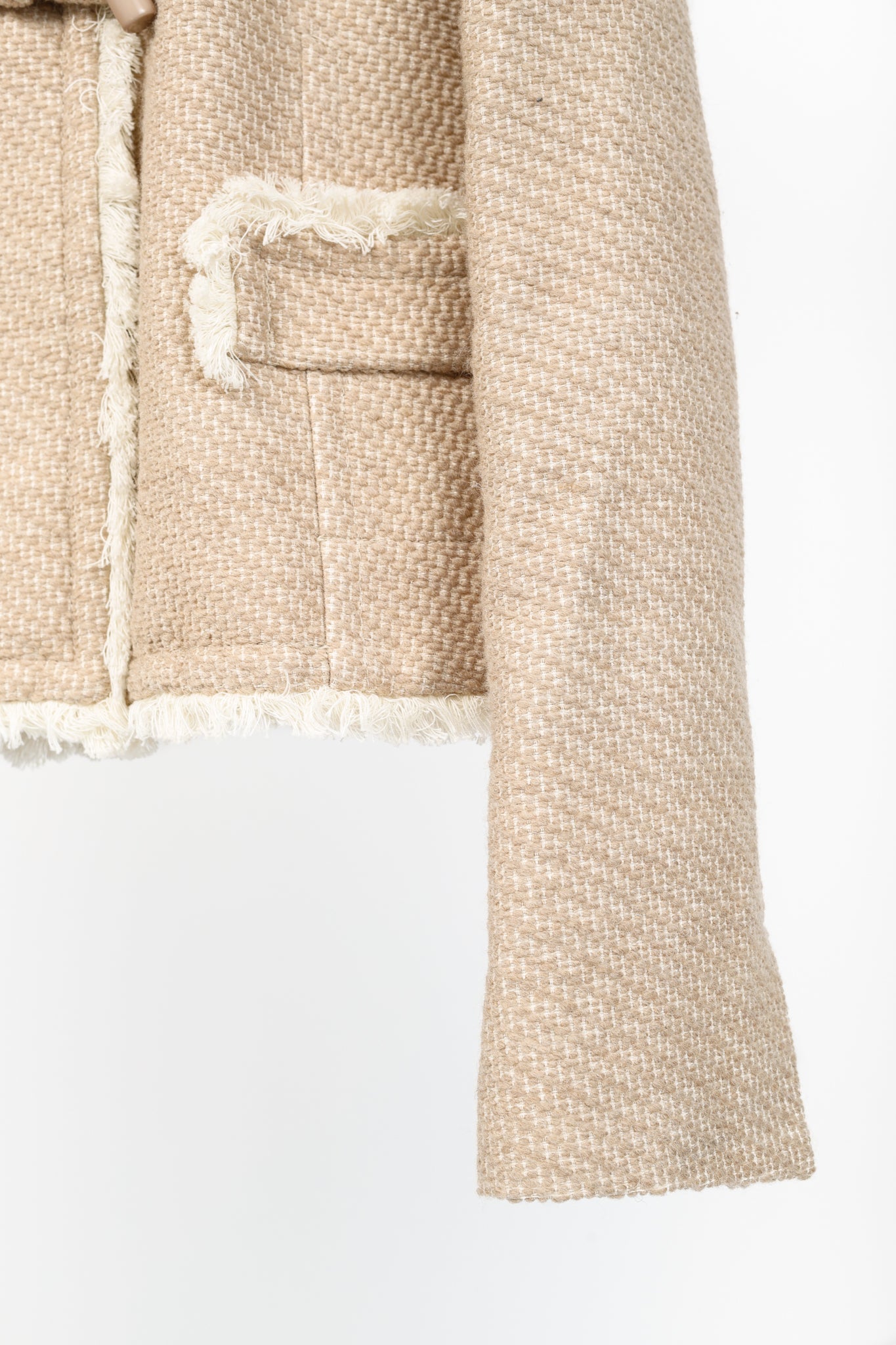 Twinset Taupe Cotton-Blend Tweed Frog-Fastener Jacket