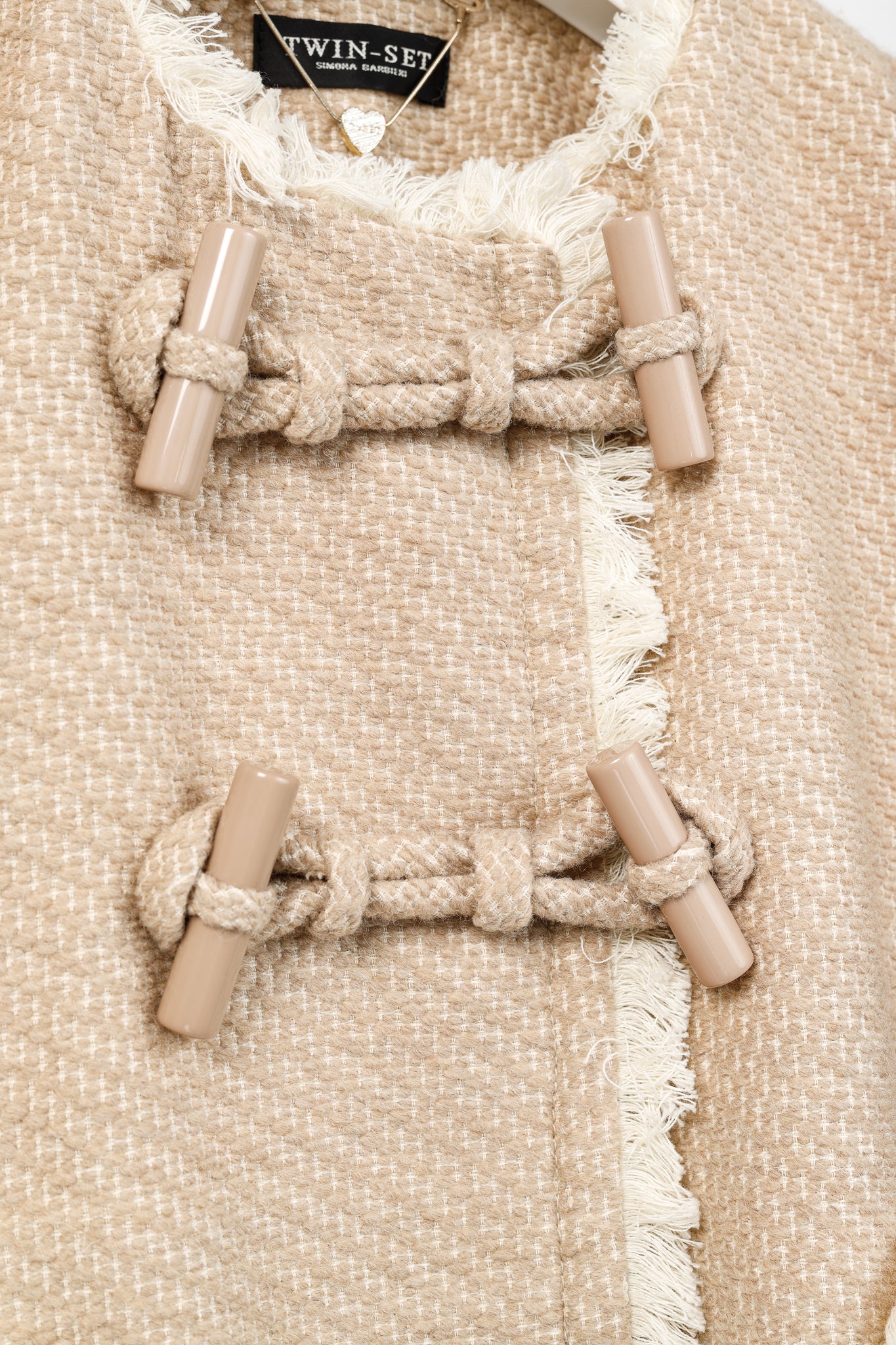 Twinset Taupe Cotton-Blend Tweed Frog-Fastener Jacket