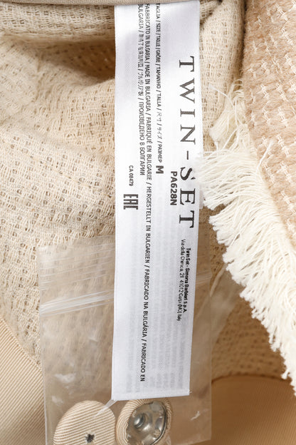 Twinset Taupe Cotton-Blend Tweed Frog-Fastener Jacket