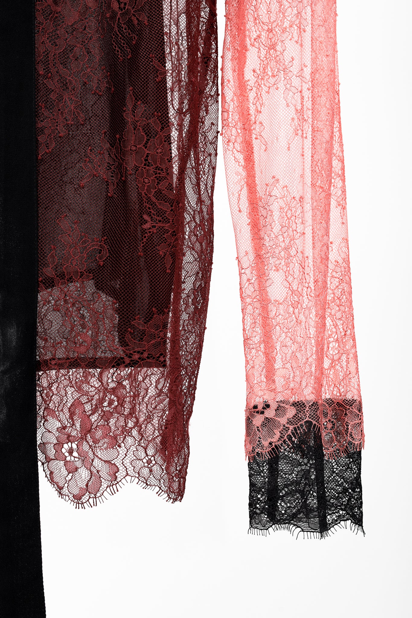 Twinset Burgundy & Pink Lace Ruffle Tie-Neck Blouse