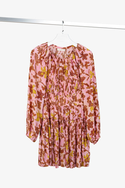 Ulla Johnson Sefia Hibiscus Floral Long-Sleeve Pleated Mini Dress