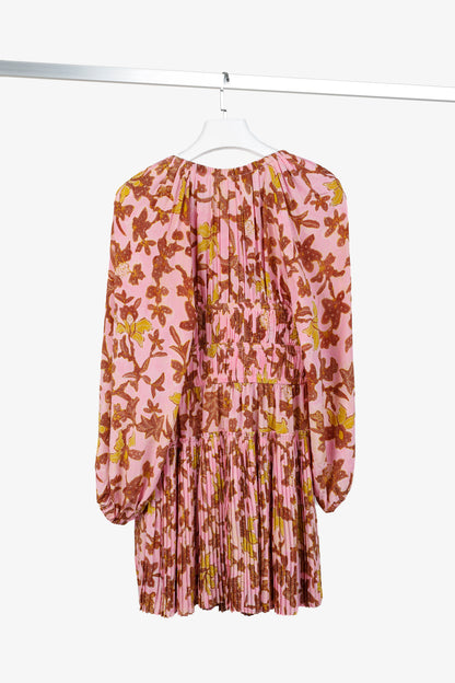 Ulla Johnson Sefia Hibiscus Floral Long-Sleeve Pleated Mini Dress