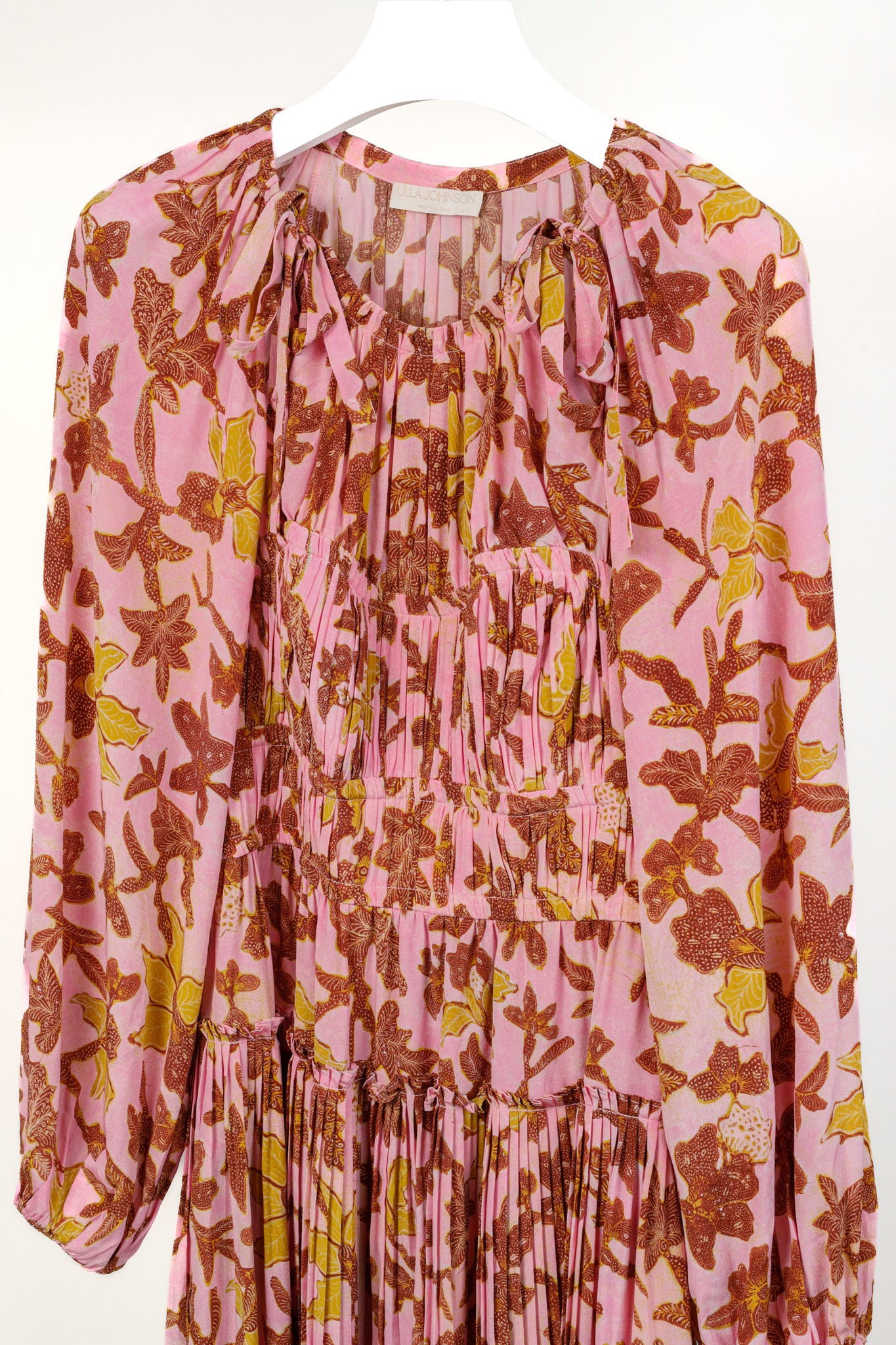 Ulla Johnson Sefia Hibiscus Floral Long-Sleeve Pleated Mini Dress