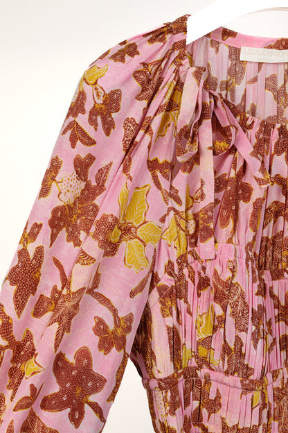 Ulla Johnson Sefia Hibiscus Floral Long-Sleeve Pleated Mini Dress