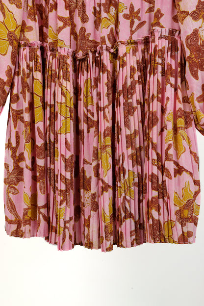 Ulla Johnson Sefia Hibiscus Floral Long-Sleeve Pleated Mini Dress