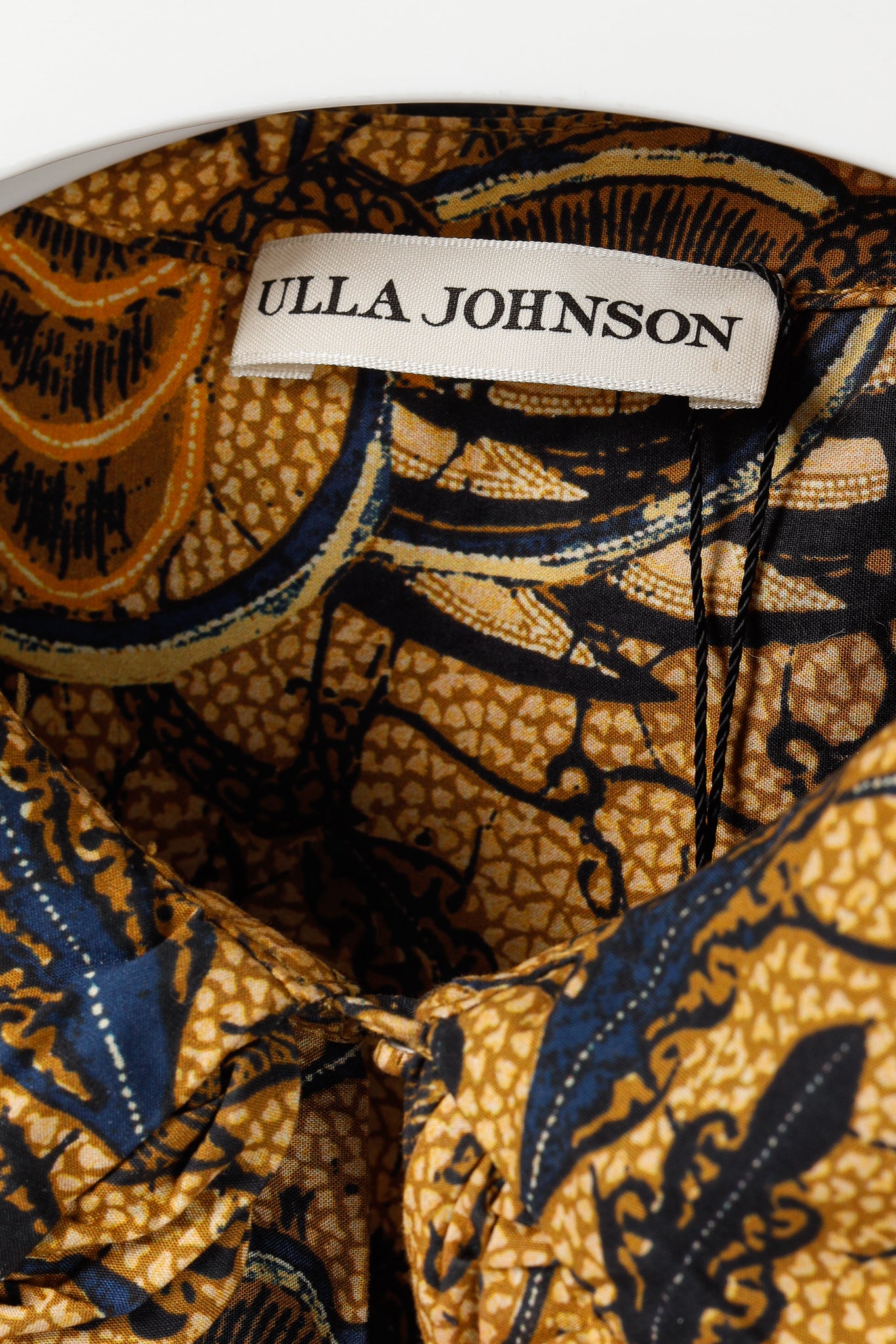 Ulla Johnson Fall'21 Rosalind Brown & Blue Batik Print Puff Sleeve Ruffled Maxi Dress