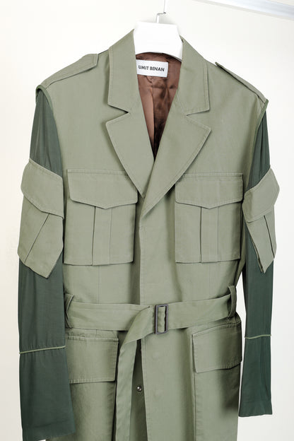 Umit Benan SS/16 Runway Green Belted Cargo Trench Coat