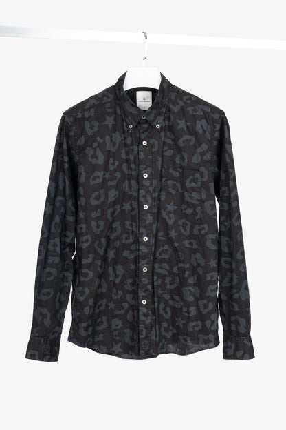 uniform experiment SS15 Black Big Leopard Star B.D Shirt