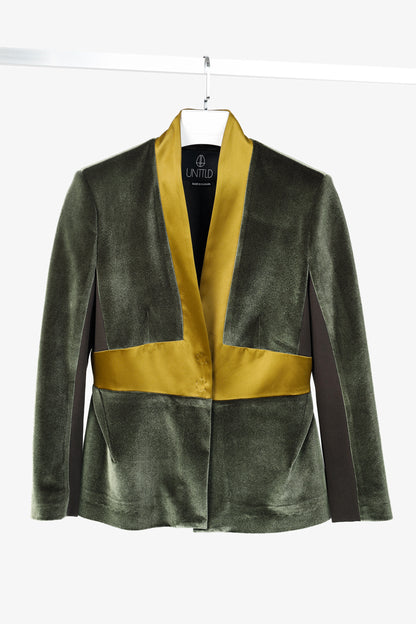 UNTTLD AW/18 Rafael Green Velvet Satin-Trim Blazer