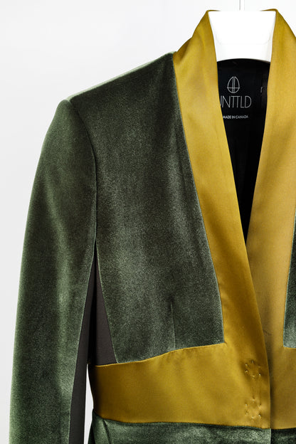 UNTTLD AW/18 Rafael Green Velvet Satin-Trim Blazer