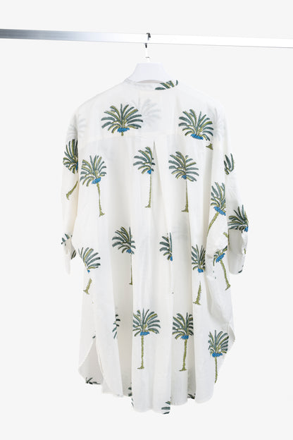 V de Vinster White & Green Oversized Palm Tree Print Tunic