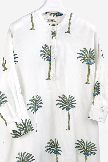 V de Vinster White & Green Oversized Palm Tree Print Tunic