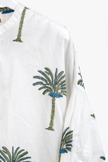 V de Vinster White & Green Oversized Palm Tree Print Tunic