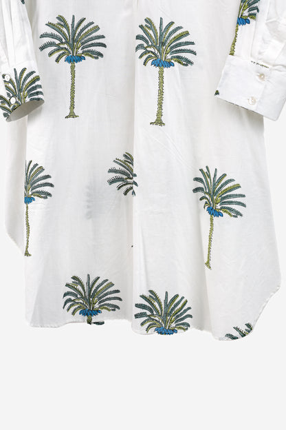 V de Vinster White & Green Oversized Palm Tree Print Tunic
