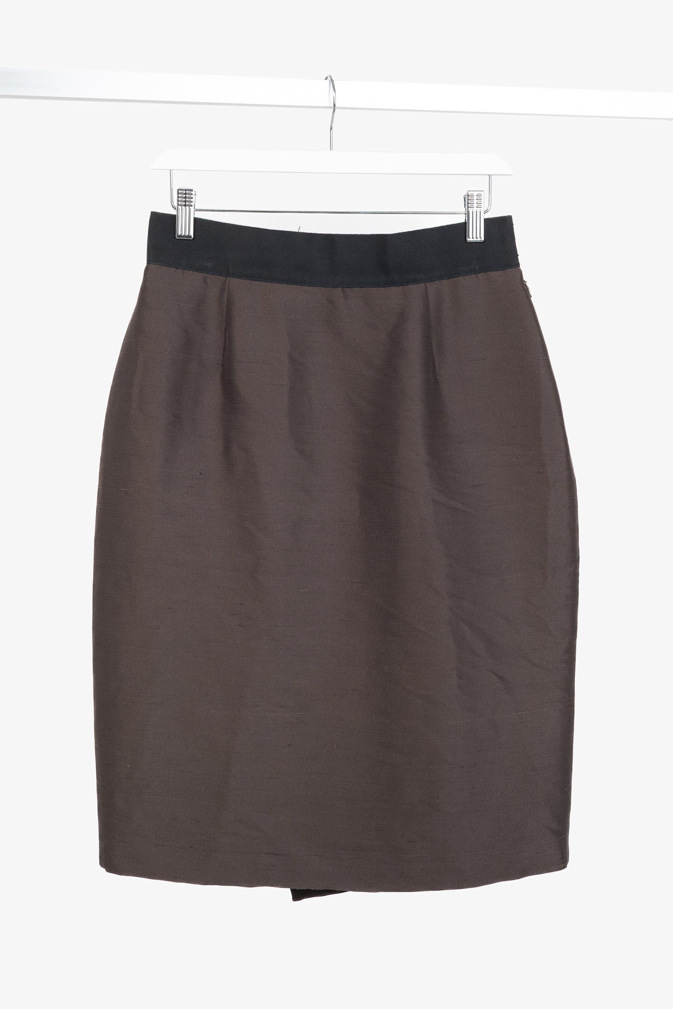 Valentino Brown Silk Shantung Pencil Skirt