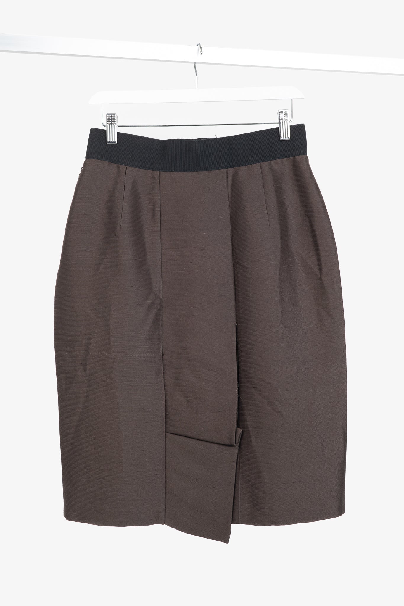 Valentino Brown Silk Shantung Pencil Skirt
