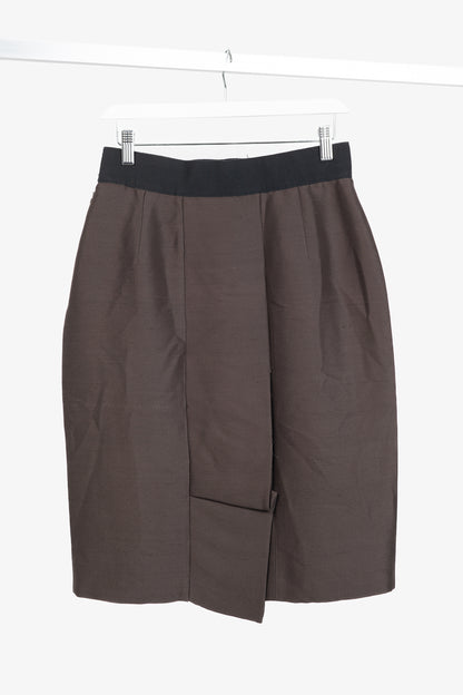 Valentino Brown Silk Shantung Pencil Skirt