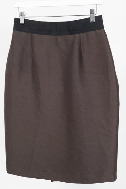 Valentino Brown Silk Shantung Pencil Skirt