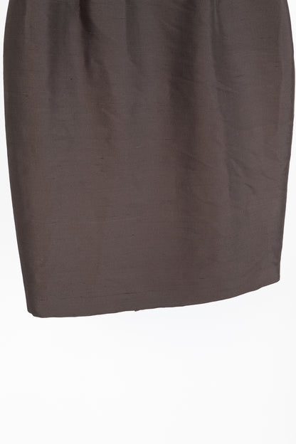 Valentino Brown Silk Shantung Pencil Skirt