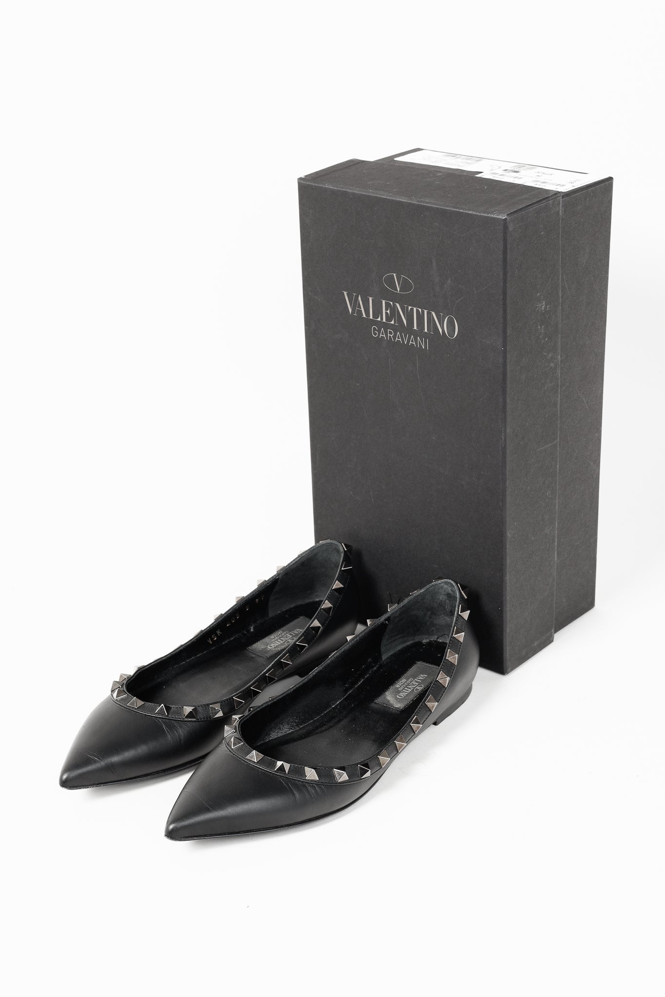 Valentino Garavani Nero Rockstud Noir Leather Flats