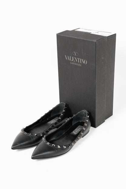 Valentino Garavani Nero Rockstud Noir Leather Flats