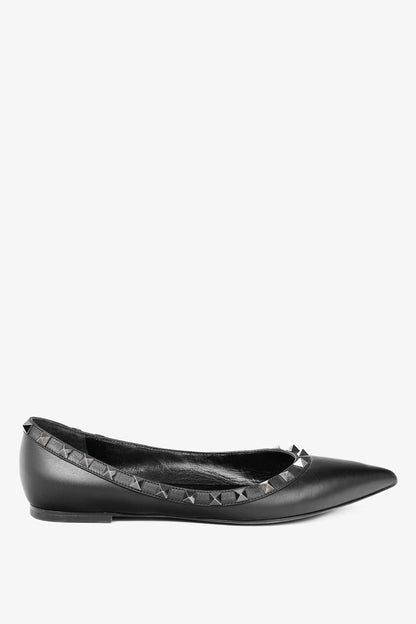 Valentino Garavani Nero Rockstud Noir Leather Flats