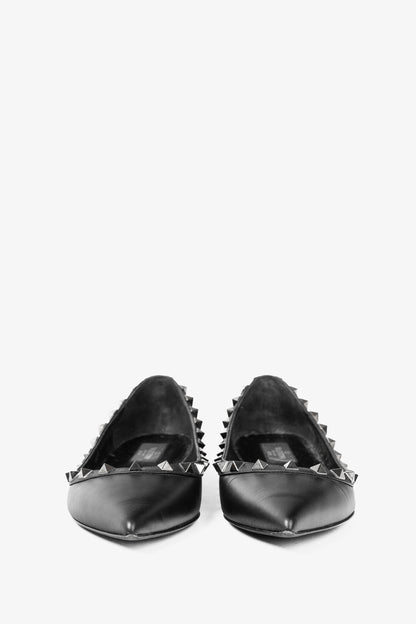 Valentino Garavani Nero Rockstud Noir Leather Flats