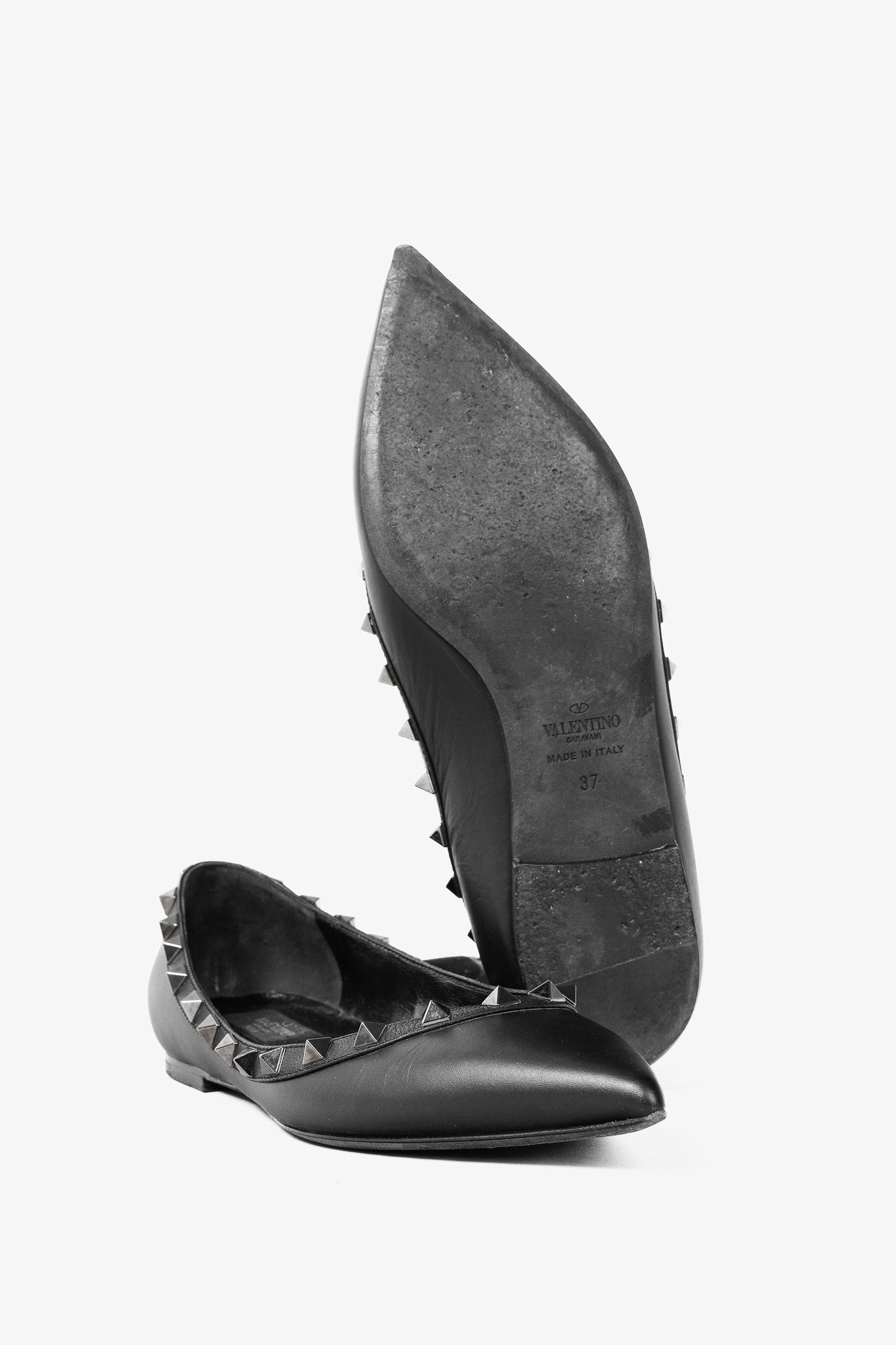 Valentino Garavani Nero Rockstud Noir Leather Flats