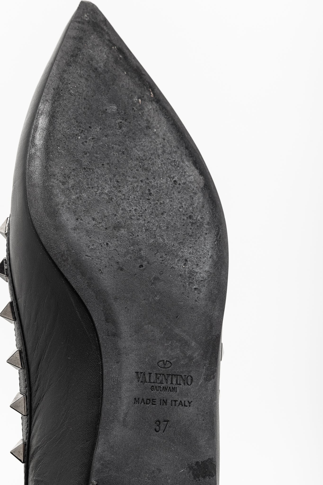 Valentino Garavani Nero Rockstud Noir Leather Flats