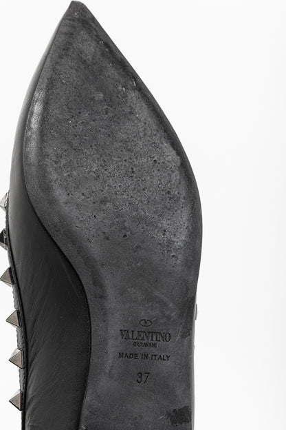 Valentino Garavani Nero Rockstud Noir Leather Flats