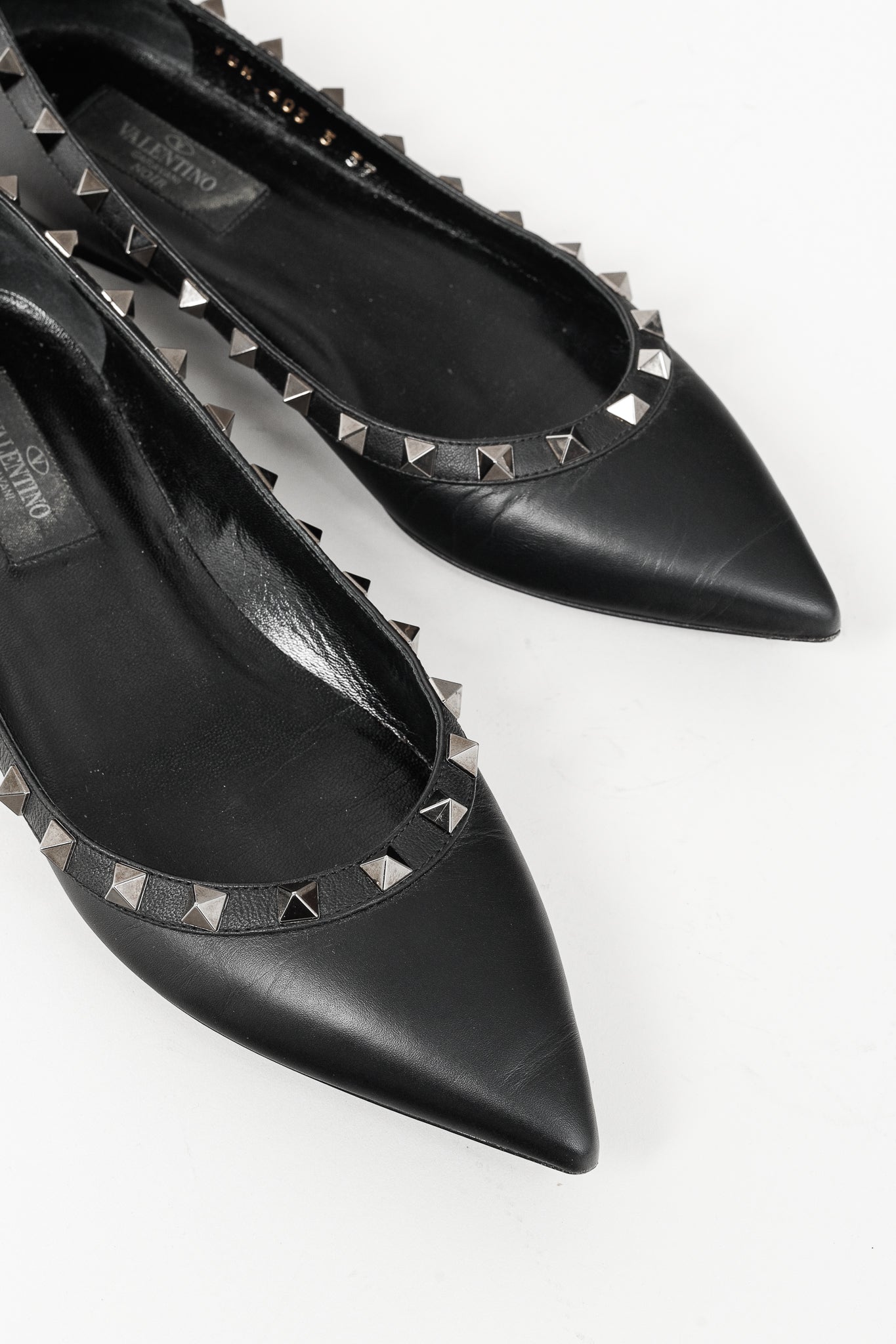Valentino Garavani Nero Rockstud Noir Leather Flats
