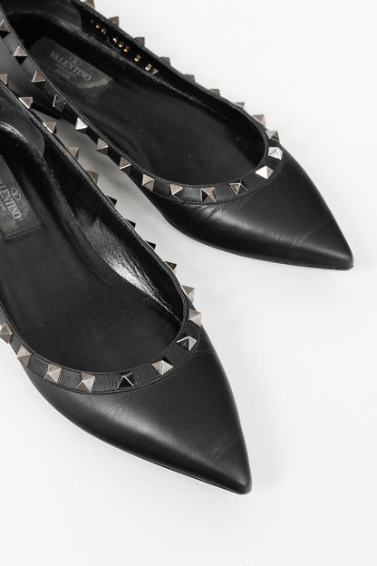 Valentino Garavani Nero Rockstud Noir Leather Flats