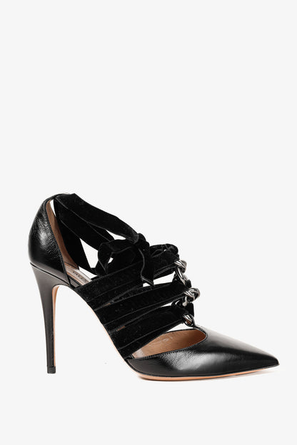 Valentino Garavani Velvet Straps Chain Ankle Strap Black Leather Pumps