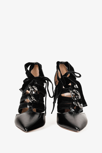 Valentino Garavani Velvet Straps Chain Ankle Strap Black Leather Pumps
