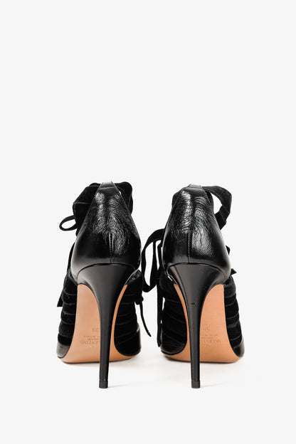 Valentino Garavani Velvet Straps Chain Ankle Strap Black Leather Pumps