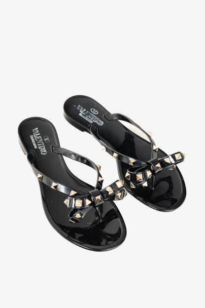 Valentino Garavani Nero Rockstud Bow Jelly Thong Sandals