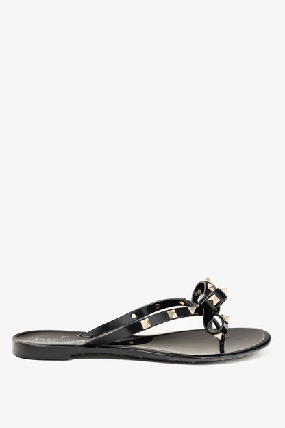 Valentino Garavani Nero Rockstud Bow Jelly Thong Sandals