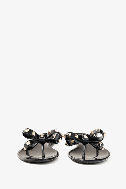 Valentino Garavani Nero Rockstud Bow Jelly Thong Sandals