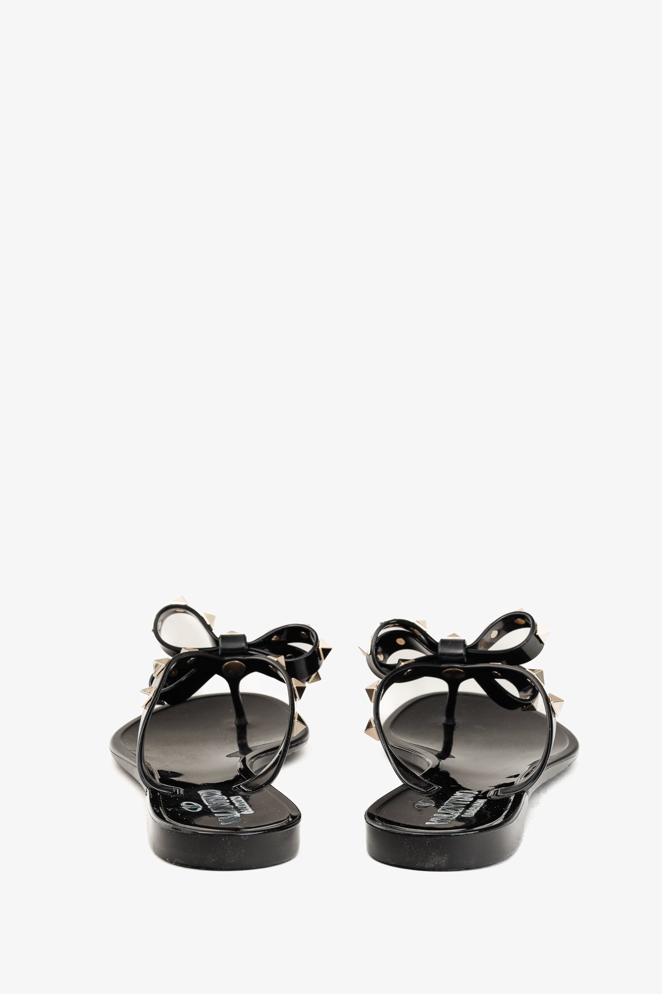 Valentino Garavani Nero Rockstud Bow Jelly Thong Sandals