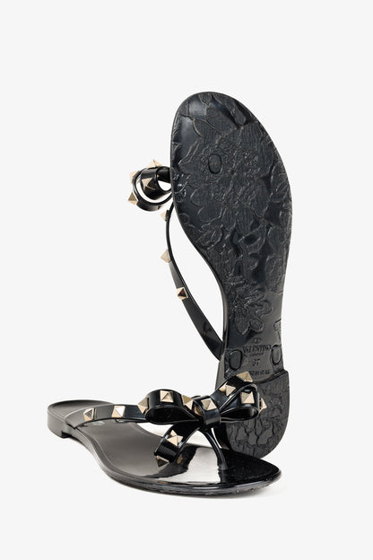 Valentino Garavani Nero Rockstud Bow Jelly Thong Sandals