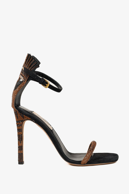 Valentino Glam Mask Brown Tribe Crystal-Embellished Suede Sandals