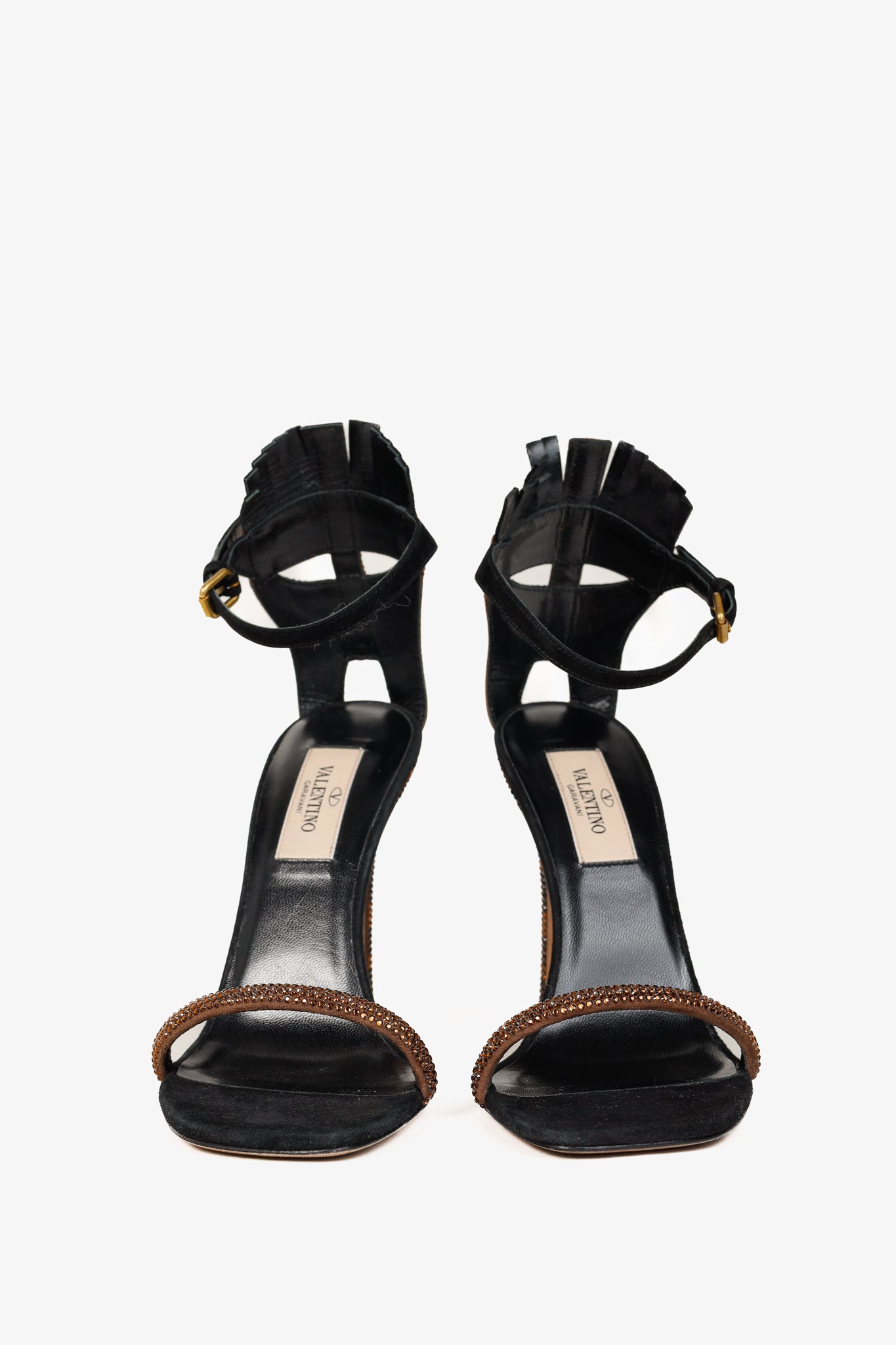 Valentino Glam Mask Brown Tribe Crystal-Embellished Suede Sandals